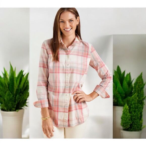 Talbots Petite Pink Plaid Button Up Shirt Blouse Long Sleeve Small NWT - Picture 2 of 8